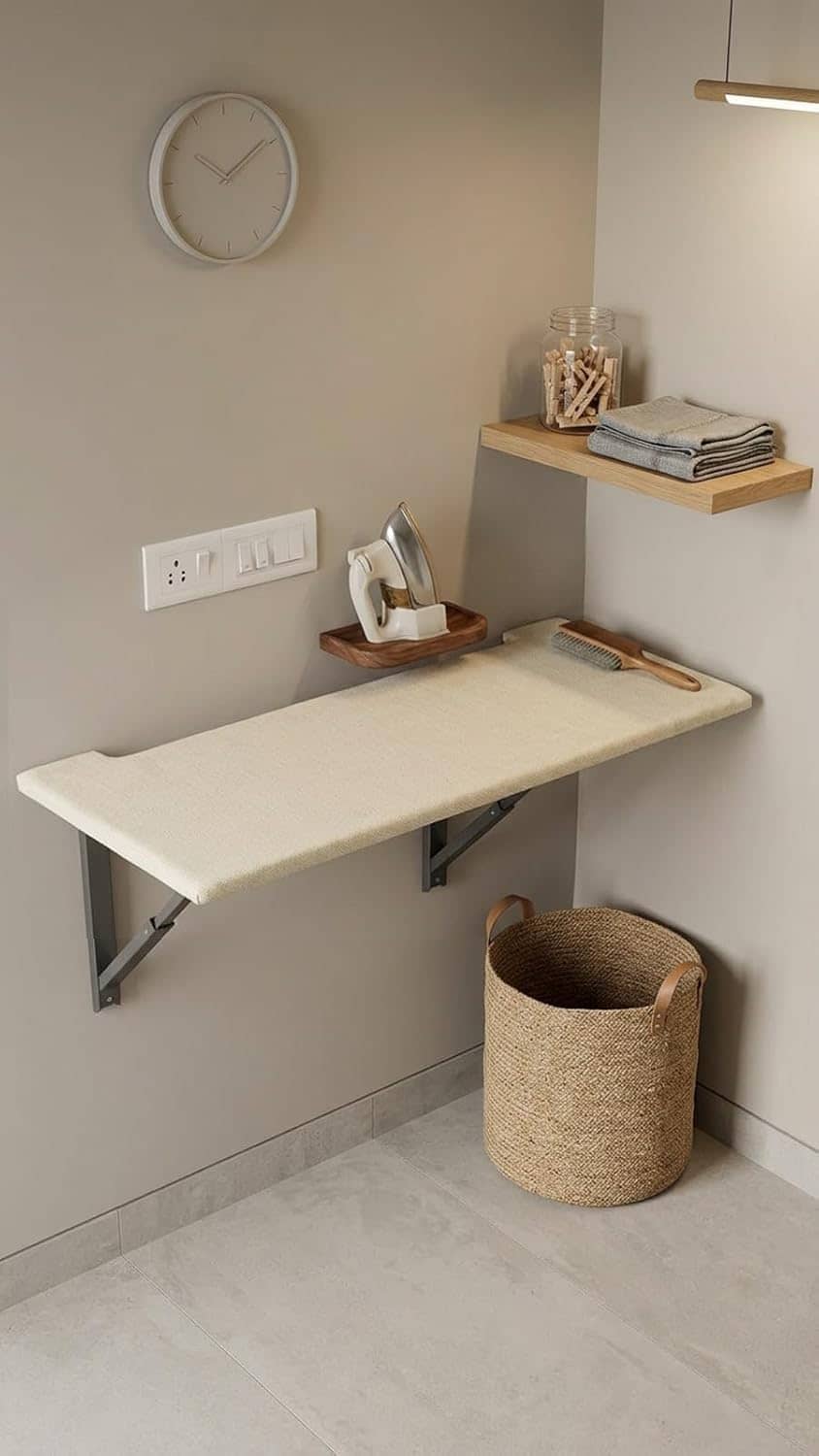 Foldable iron stand in laundry room