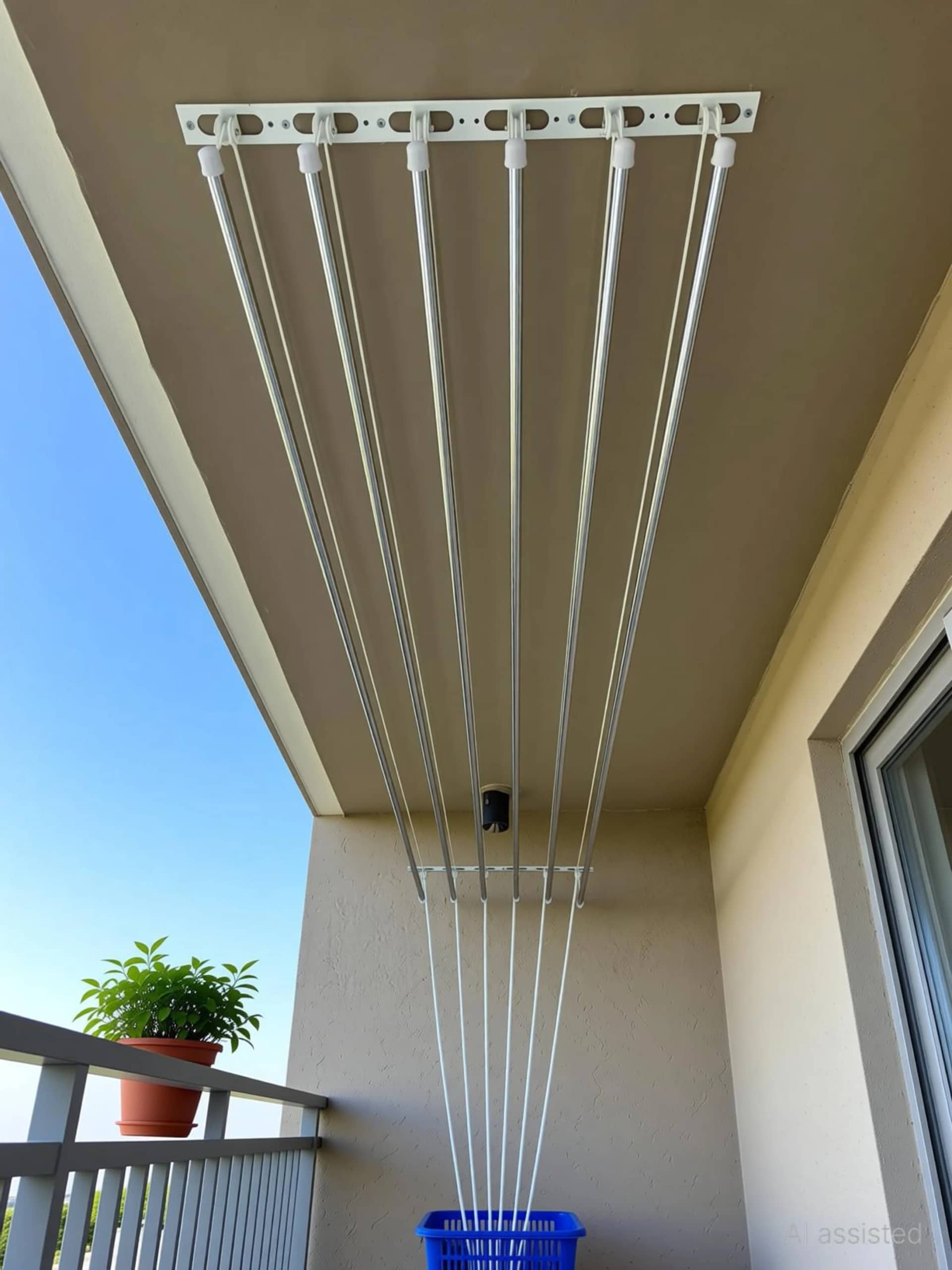 Ceiling cloth hanger installed on balcony